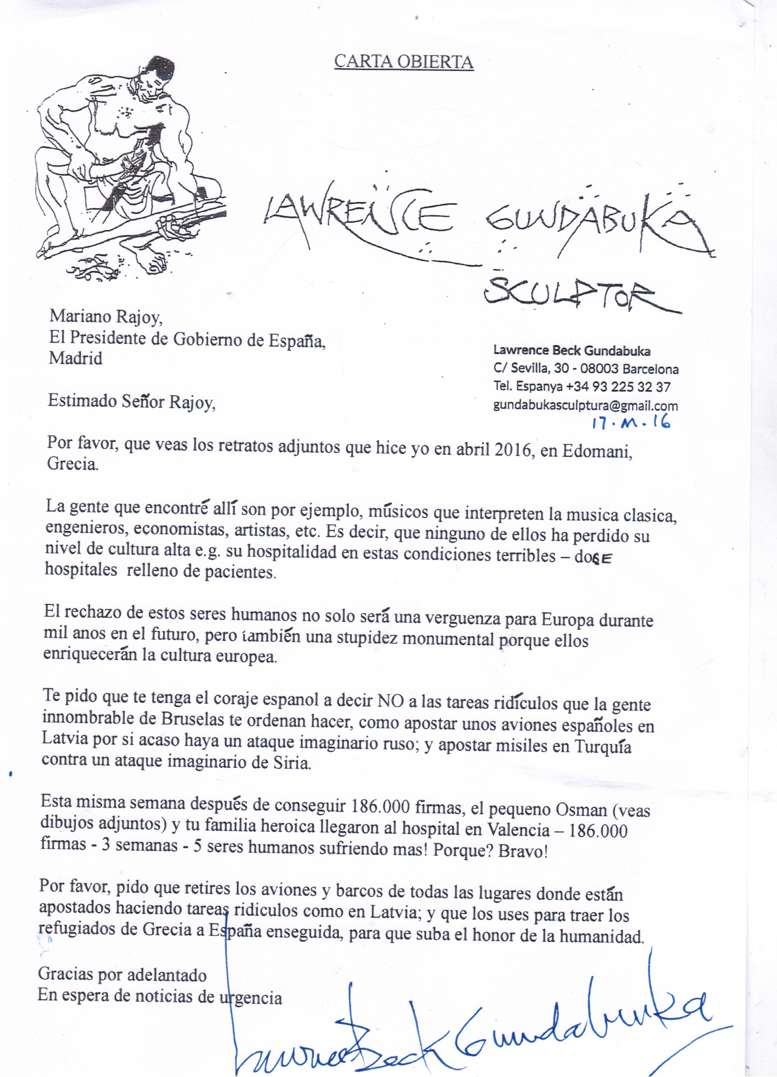 Lawrence Gundabuka carta abierta Mariano Rajoy